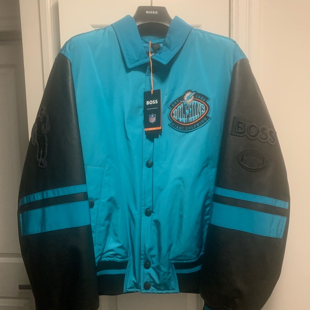Boss Blue and Black Varsity Bomber Jacket
